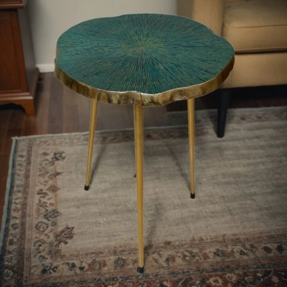 Enamel Side Table with Green Top & Golden Legs