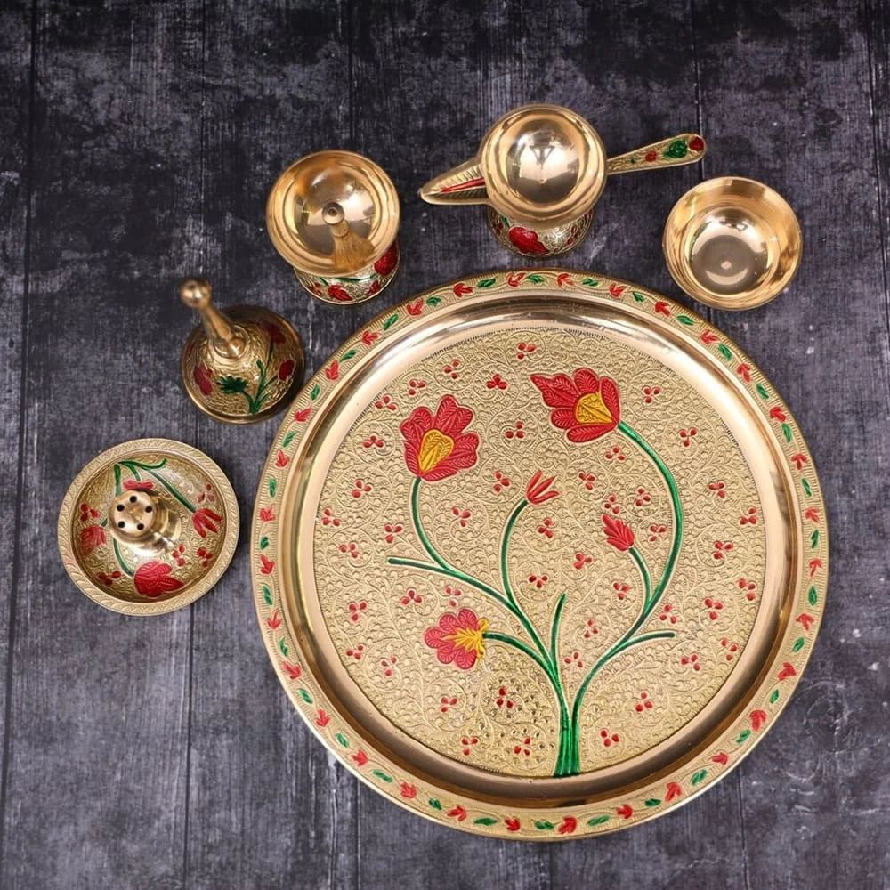 Handmade Indian Brass Pooja Thali Set 1