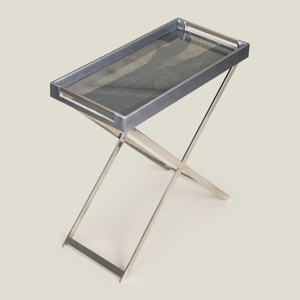 Lumina Platinum & Silver Faux Leather Butler Tray Table