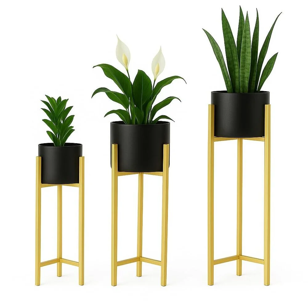 Modern Metal Floor Flower Planter with Stands for Living Room (Black) 1