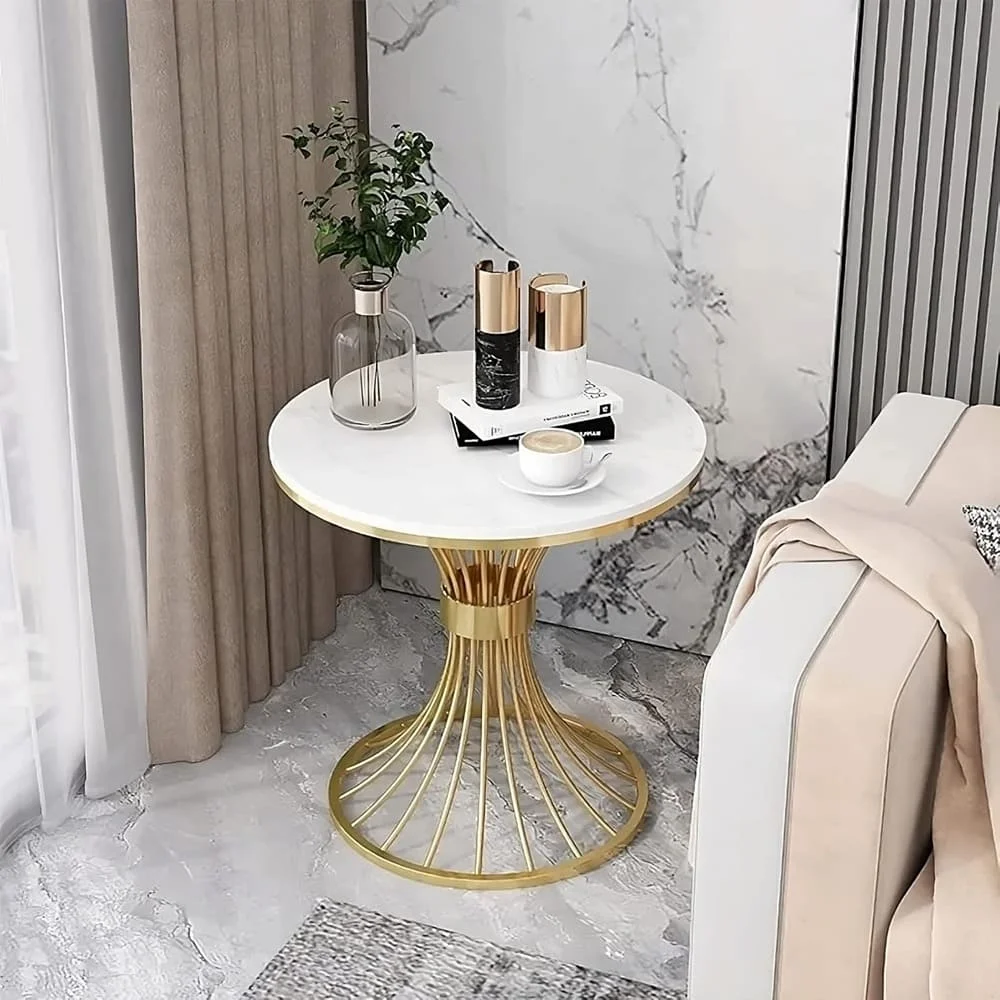Piped Design Side Table with Marble Top 1