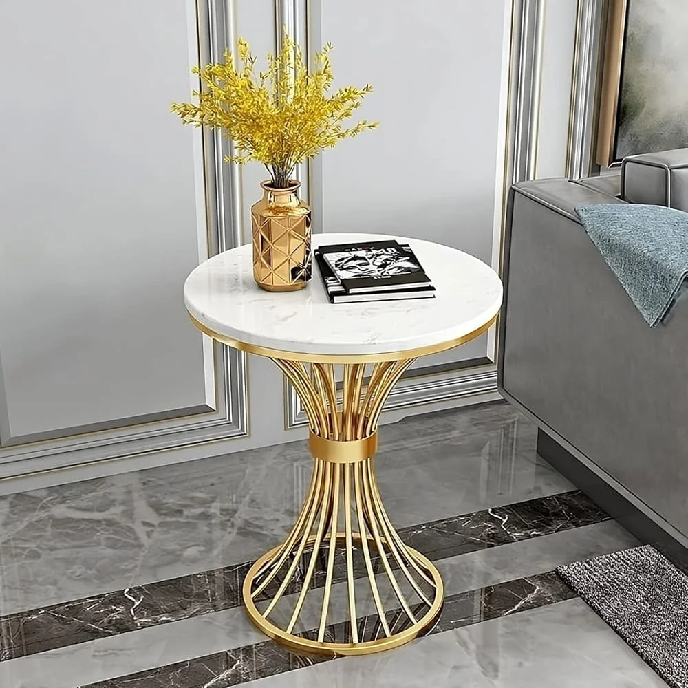 Piped Design Side Table with Marble Top