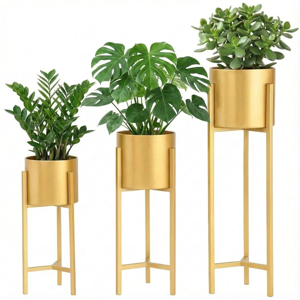 Premium Gold Planter Set of 3 with Stands 1