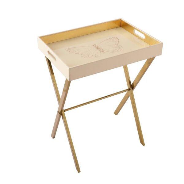 Zara Butterfly Cream & Gold Butler Tray Table - KaarigariDecor
